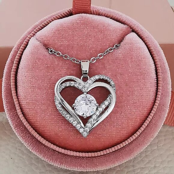 Heart Pendant Necklace Cubic Zirconia for Women Wedding Party Jewelry - Picture 4 of 7